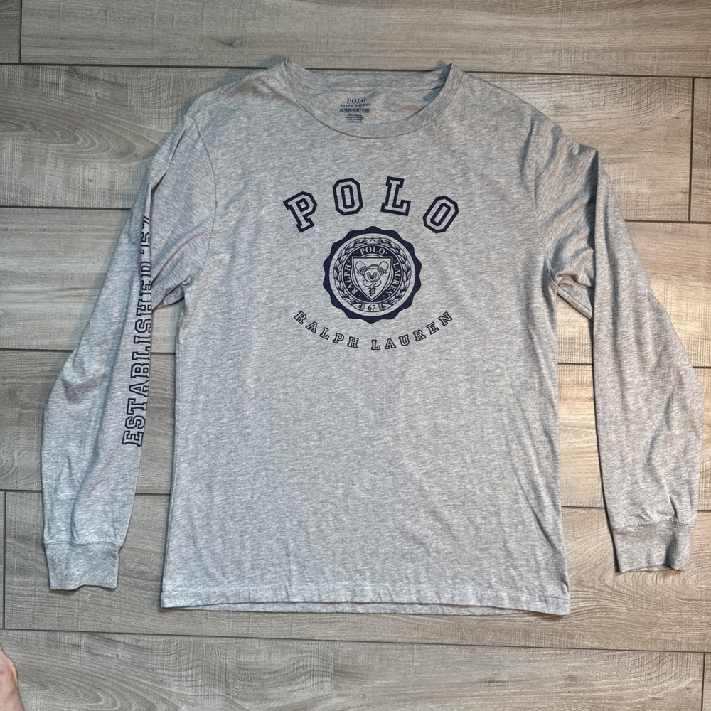 Ralph Lauren Polo 67 Heather Gray Long Sleeve Shirt Logo Emblem Boys XL (16-18)‎